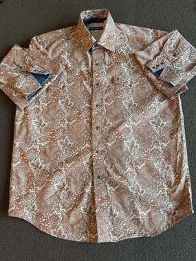 Stetson Men's Brown Paisley Print Snap Front Western Shirt Size Large